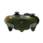 Hyperkin original Xbox wired controller in translucent green, rear view showing triggers, shoulder buttons, and ergonomic grip design.