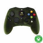 Hyperkin wired controller for original Xbox in translucent green, with dual analog sticks, D-pad, and colored action buttons.