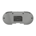 Gray pixel art controller with branding and certification labels on a white background