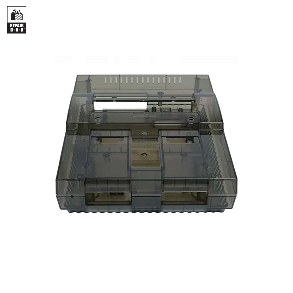 Clear plastic component on a white background
