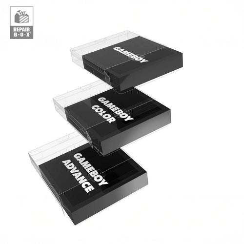 Set of Game Boy Advance and Color repair boxes on a white background