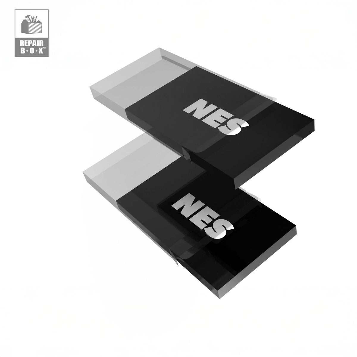 Black and white repair box with 'NES' branding on a white background