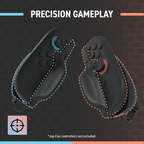 Two gaming controllers with precision gameplay text on a dark background