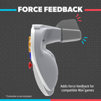 Force feedback add-on for N64 controller with text on a gray background