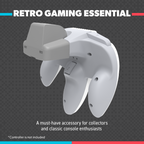 Gray gaming accessory with text 'Retro Gaming Essential' on a dark background
