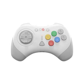 Retro Fighters wireless controller in gray, front view with D-pad, analog stick, and multicolor action buttons for retro gaming.