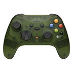 Green translucent Hyperkin wired controller featuring dual analog sticks, D‑pad, and Xbox‑style colored buttons.
