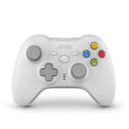 Retro Fighters wireless controller in white, front view with dual analog sticks, D-pad, and colored action buttons for retro gaming.
