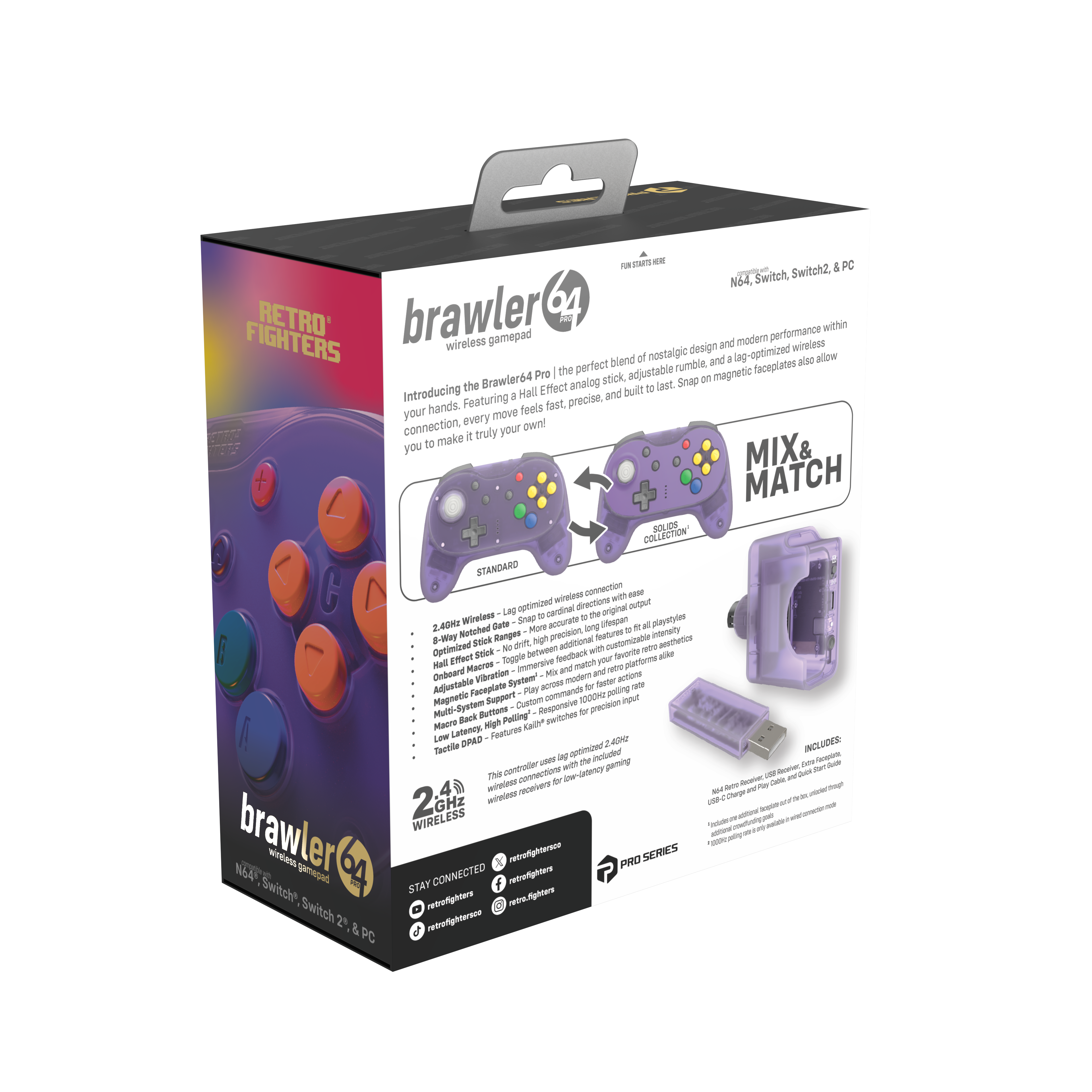 (Contact your Rep) Brawler64 N64 Pro Series Wireless Controller - Atomic Purple