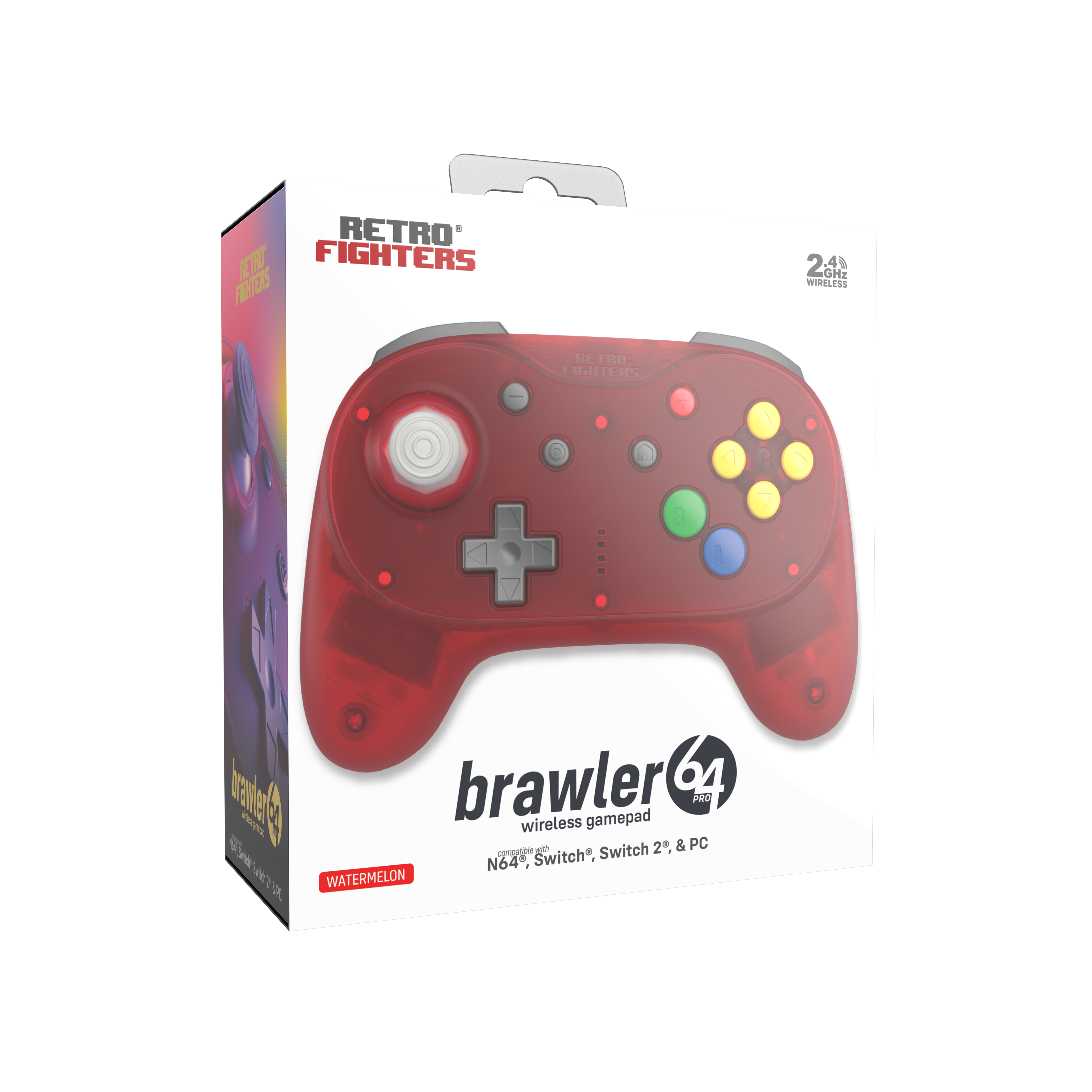 (Contact your Rep) Brawler64 N64 Pro Series Wireless Controller - Watermelon Red