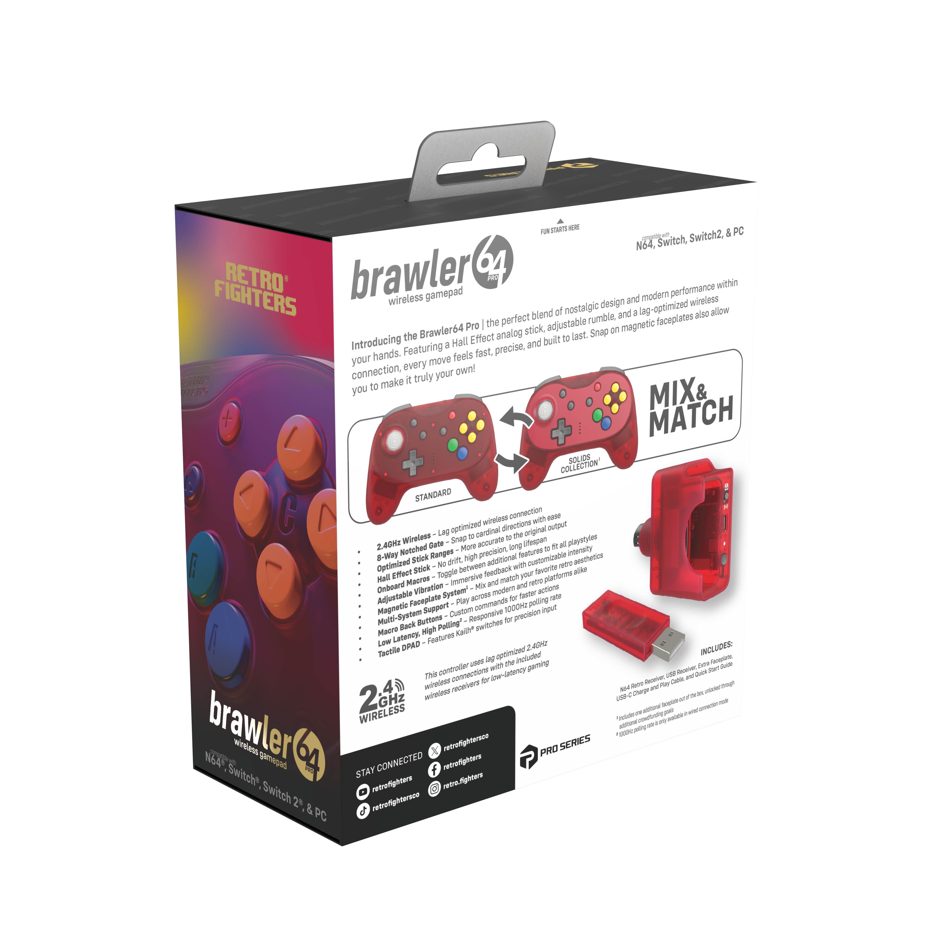 (Contact your Rep) Brawler64 N64 Pro Series Wireless Controller - Watermelon Red