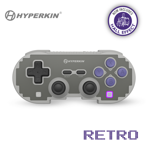 Hyperkin retro gaming controller with Hall Effect feature on a white background