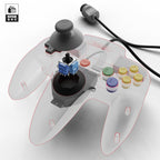 Exploded view of a Nintendo 64 controller showing internal components, joystick mechanism, and circuit board. Ideal for N64 joystick repair, Hall Effect upgrade, and retro gaming controller restoration.