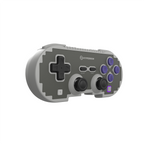 Gray gaming controller with purple buttons on a white background, featuring the Hyperkin brand.