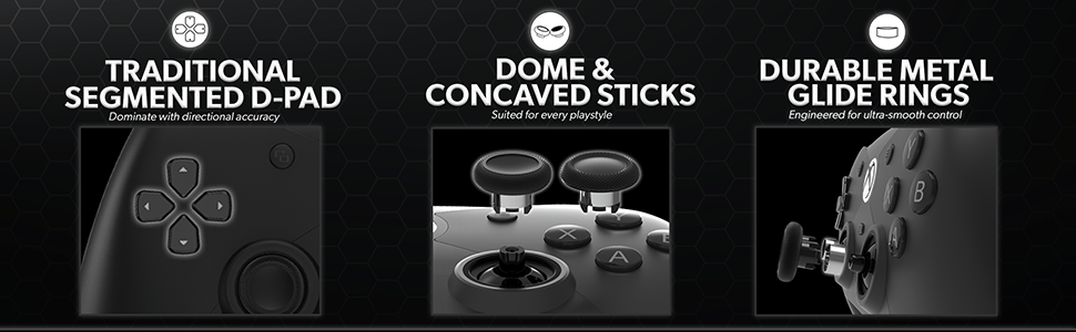 Black Competitor Controller - Traditional Segmented D-pad, Dome & Convaved Sticks and Durable Metal Glide Rings