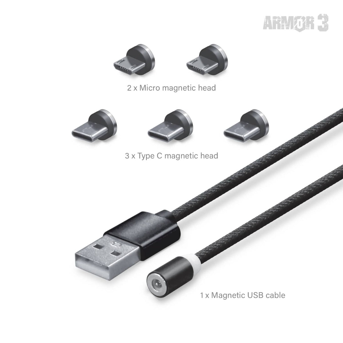 Universal Magnetic Charging Cable Set 6 Pcs - Black
