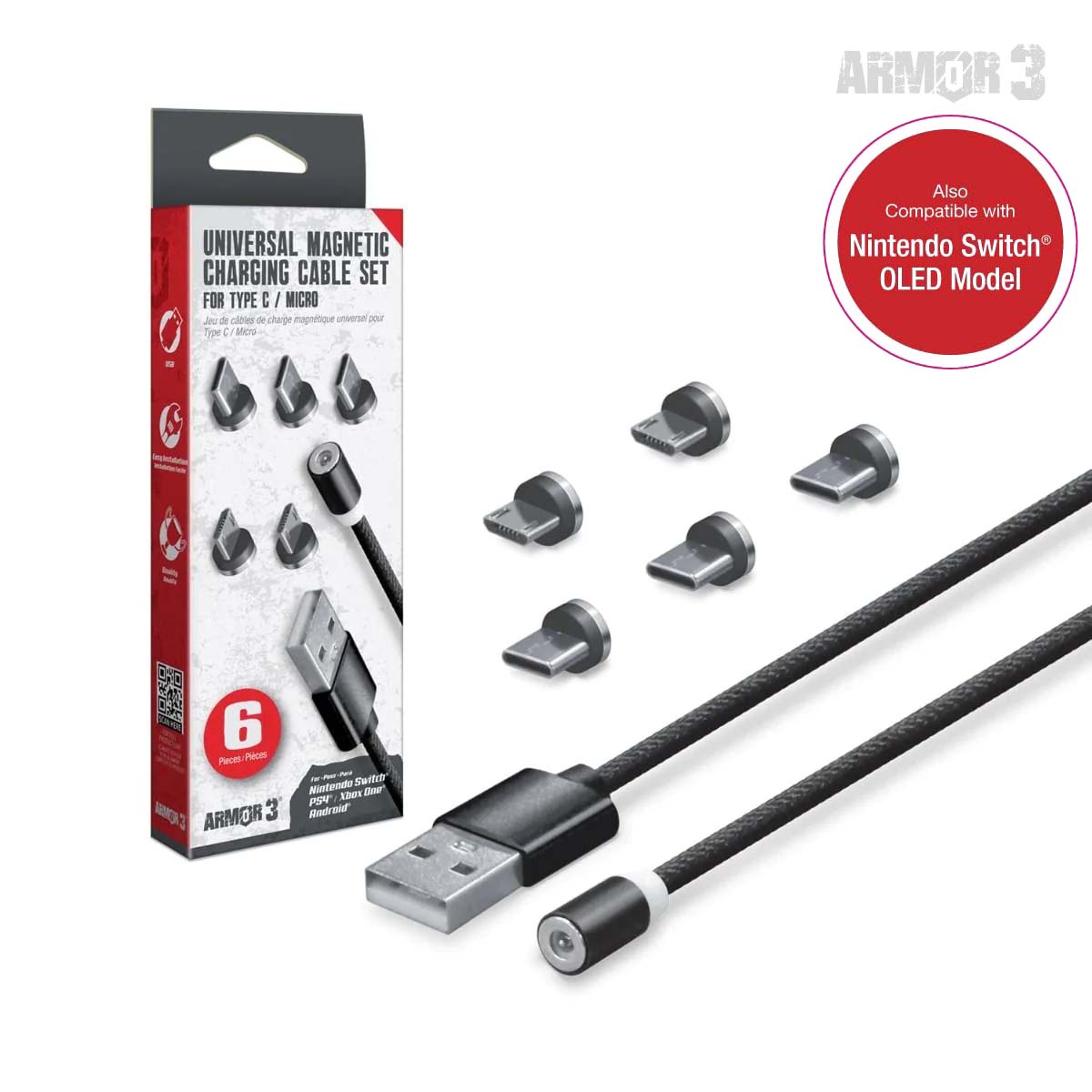 Universal Magnetic Charging Cable Set 6 Pcs - Black