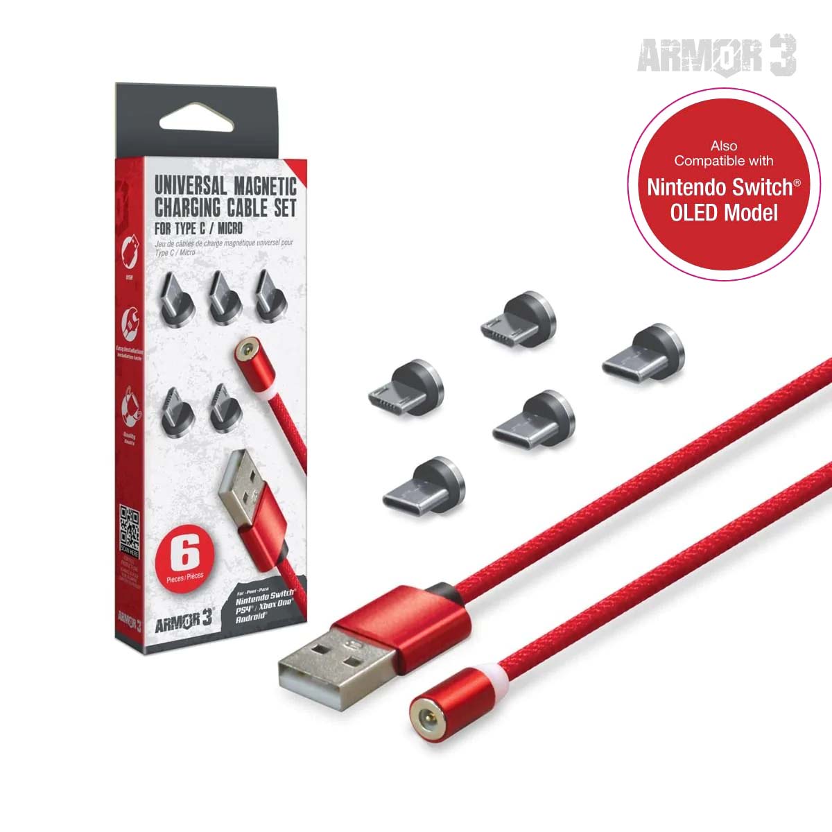 Universal Magnetic Charging Cable Set 6 Pcs - Red