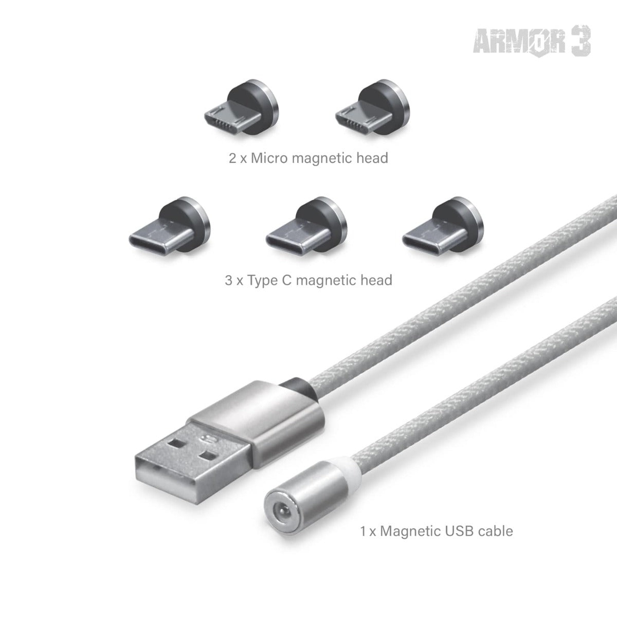Universal Magnetic Charging Cable Set 6 Pcs - Silver