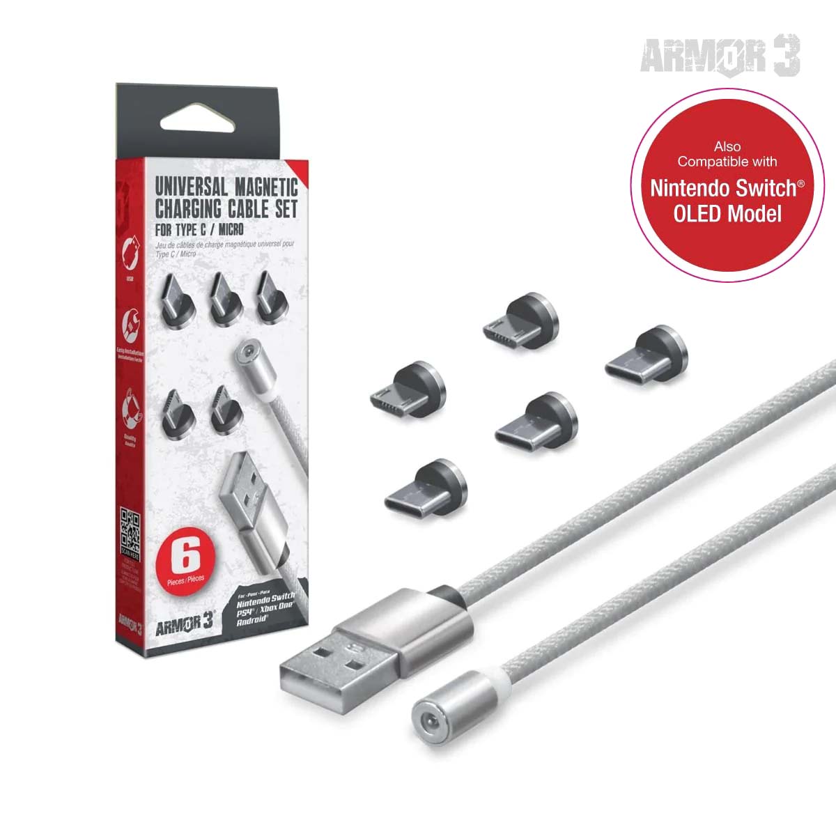 Universal Magnetic Charging Cable Set 6 Pcs - Silver