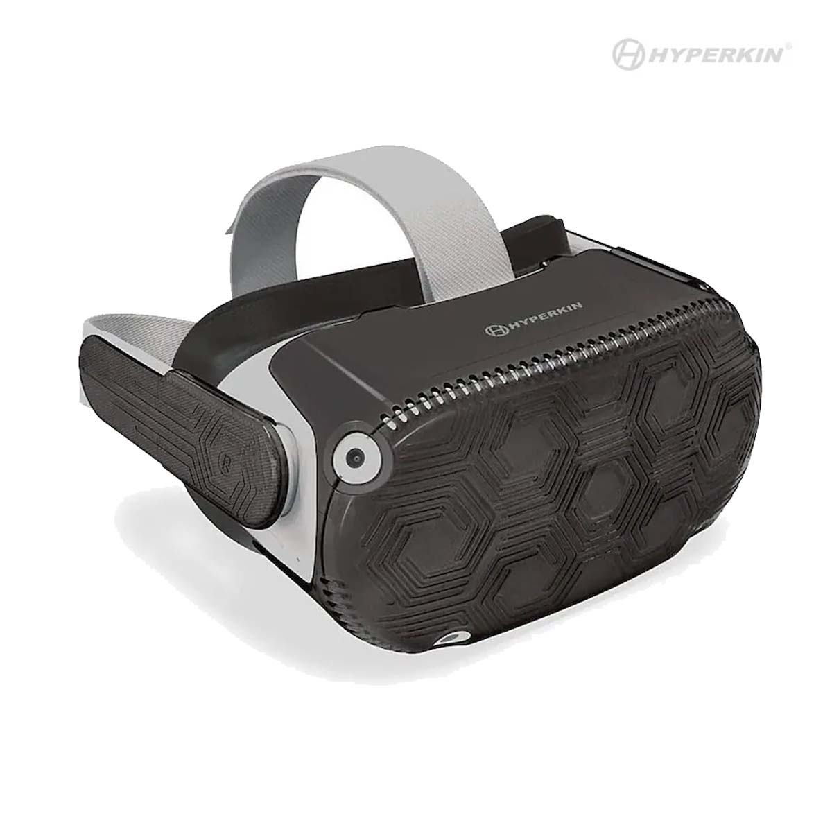 Black VR headset with honeycomb pattern on a white background, featuring the Hyperkin brand.