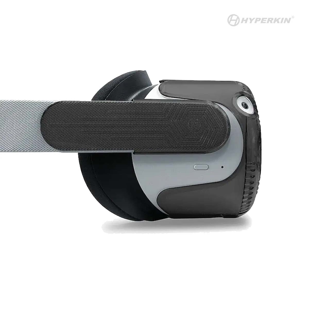 Black and gray gaming controller with strap on a white background, featuring Hyperkin branding.