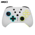 White gaming controller with colorful buttons on a white background, featuring the Armor 3 logo.