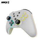 Gray gaming controller with colorful buttons on a white background, featuring the Armor 3 logo.