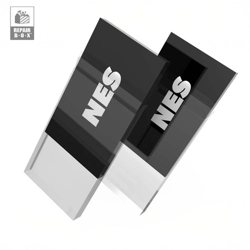 Two black rectangular objects with 'NES' branding on a white background