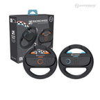 Two steering wheels with Hyperkin branding next to their packaging on a white background.