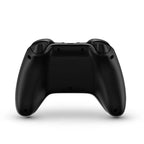 Black gaming controller on a white background