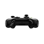 Black gaming controller on a white background