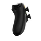 Black gaming controller on a white background