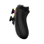 Black gaming controller with colorful buttons on a white background