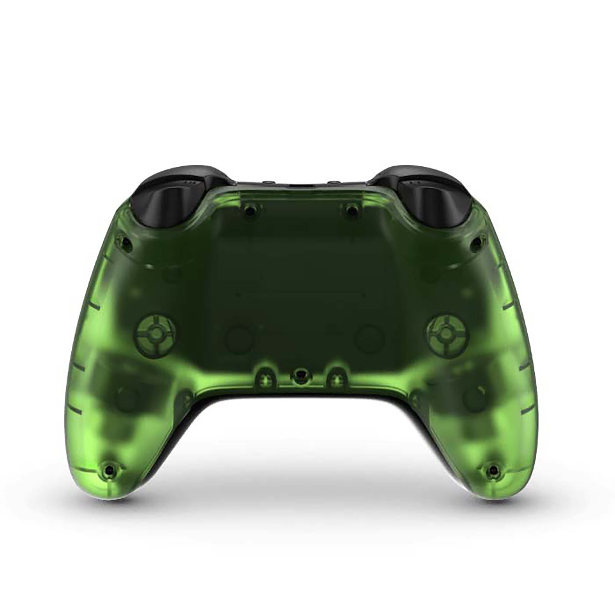 Green gaming controller on a white background