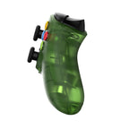 Green gaming controller with colorful buttons on a white background