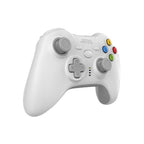 White gaming controller with color-coded buttons on a white background