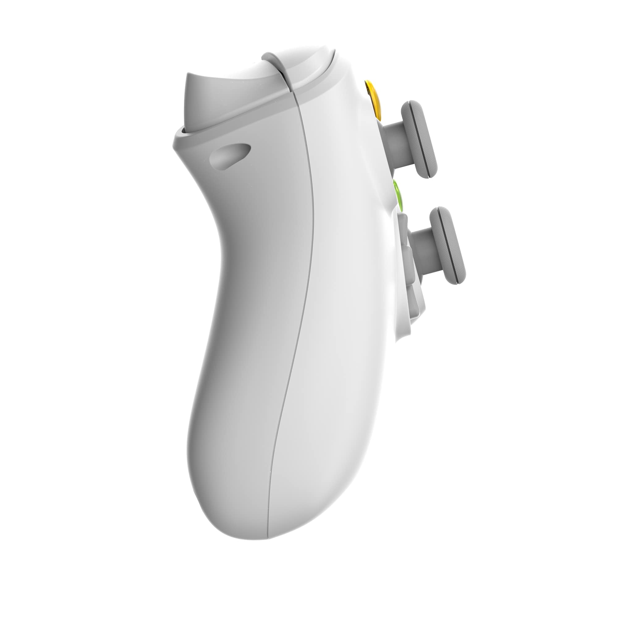 White electronic device with gray attachments on a white background